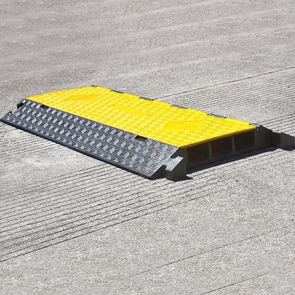 Rubber Cable Protector Ramp, Heavy Floor Cable Wire Cord Cover Speed Bumps 22000Lbs Load Capacity, Driveway Hose Cable Ramp Protective Cover for Indoor and Outdoor (3-Channel x 2Pcs)