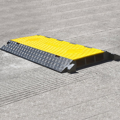 OranLite Rubber Cable Protector Ramp, Heavy Floor Cable Wire Cord Cover Speed Bumps 22000Lbs Load Capacity, Driveway Hose Cable Ramp Protective Cover for Indoor and Outdoor (3-Channel x 2Pcs)