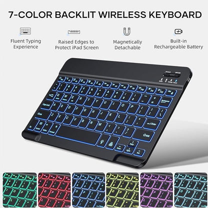 Keyboard Case for iPad (A16) 11-inch 2025/10.9 inch 10th Gen 2022, iPad 11th/10th Generation Case with Keyboard, Built-in Pencil Holder, Wireless Backlit Detachable