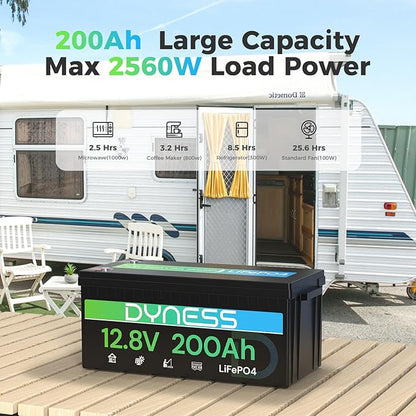 Dyness 12V 200Ah PLUS LiFePO4 Battery, Max. 2560Wh Power, 12.8V LiFePO4 Battery Upgrade 200A BMS with Low-Temp Protection, 4000+ Deep Cycles 12V Lithium Battery Perfect for RV, Solar System, Off-Grid