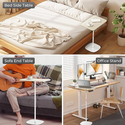 Portable Laptop Floor Stand, Bedside/Sofa Table with Height Adjustable 18''~48'', Sleek Wooden Lectern Standing Desk Mobile Podium for Home, Office, School, White