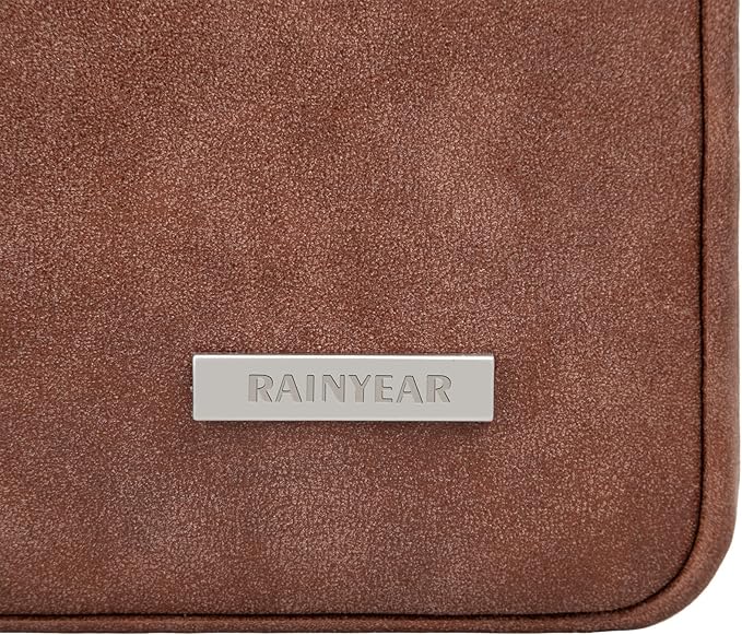 RAINYEAR 16 Inch Laptop Sleeve PU Suede Leather Case Protective Padded Zipper Cover Water Resistant Carrying Bag Compatible with 16" MacBook Pro/Max A2780 A2991 A3403 A3186 A2141 A2485 (Brown)