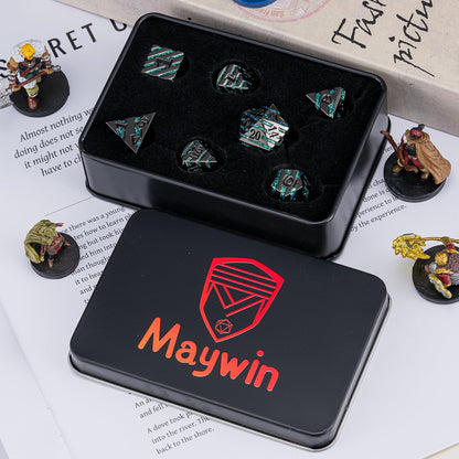 Maywin Metal Dice Set with Inlay Design, Heavy Zinc Alloy DND Dice for RPG & Tabletop Gaming