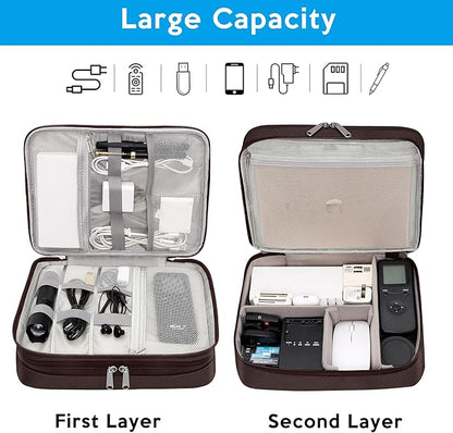 CILLA Electronic Organizer Travel Case, Travel Cord Organizer Case Portable Waterproof Cable Organizer Bag for Charger, Cord, USB, Power Bank, Earphone, 9817, Coffee