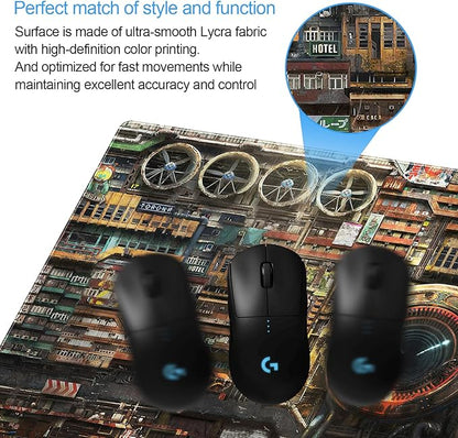 Futuristic Fantasy Mouse Pad, Cyberpunk Style Desk Mat, Extended XL Gaming Mouse Pads, Sci-Fi Computer Pad with Durable Stitched Edges, Non-Slip Washable Office Desktop Decorative Pad 31.5X15.7 Inch