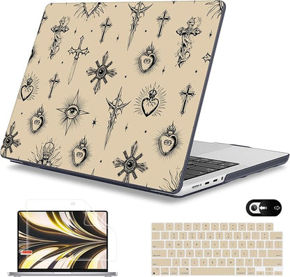 Mektron Case for 2025 MacBook Pro 16" M4 A3403 A3186 M3 A2991 M2 A2780 M1 A2485 (2021/2023/2024) Pro/Max with Touch ID, Hard Shell Plastic Laptop Cover Keyboard Cover Screen Protector, Evil Eye