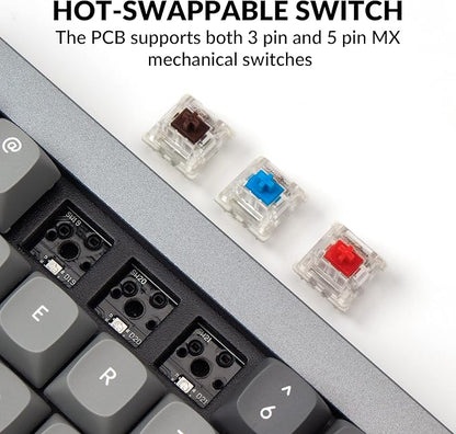 Keychron Q7 Wired Custom Mechanical Keyboard, 70% Layout QMK/VIA Programmable Macro with Hot-swappable Gateron G Pro Blue Switch Double Gasket Compatible with Mac Windows Linux (Grey)