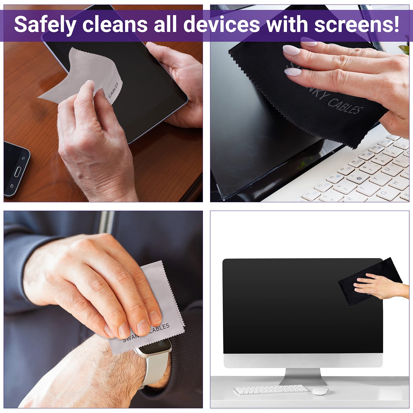 Swanky Screen Cleaner Kit: Microfiber Cloths & Spray for TV, iPad, iPhone, Monitor & Laptop (2 Oz, 4-Pack)