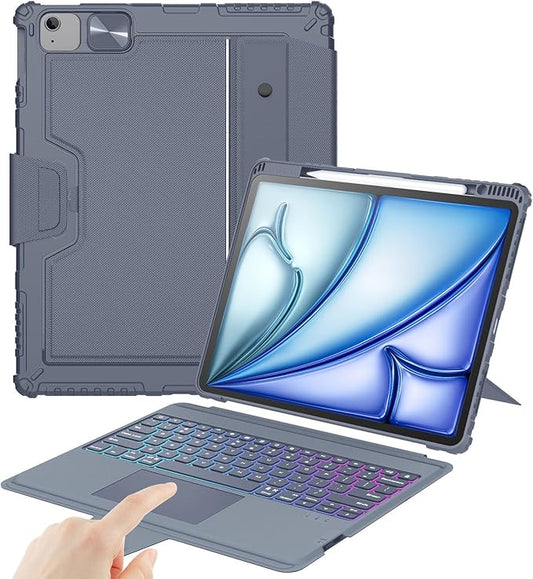 Nillkin Keyboard Case for iPad Air 13-inch (M4 2026/M3 2025/M2 2024), iPad Pro 12.9-inch (3rd-6th Gen) Rugged Case with Detachable Keyboard, Magic Trackpad, 7-Color Backlit, Portrait/Landscape, Gray