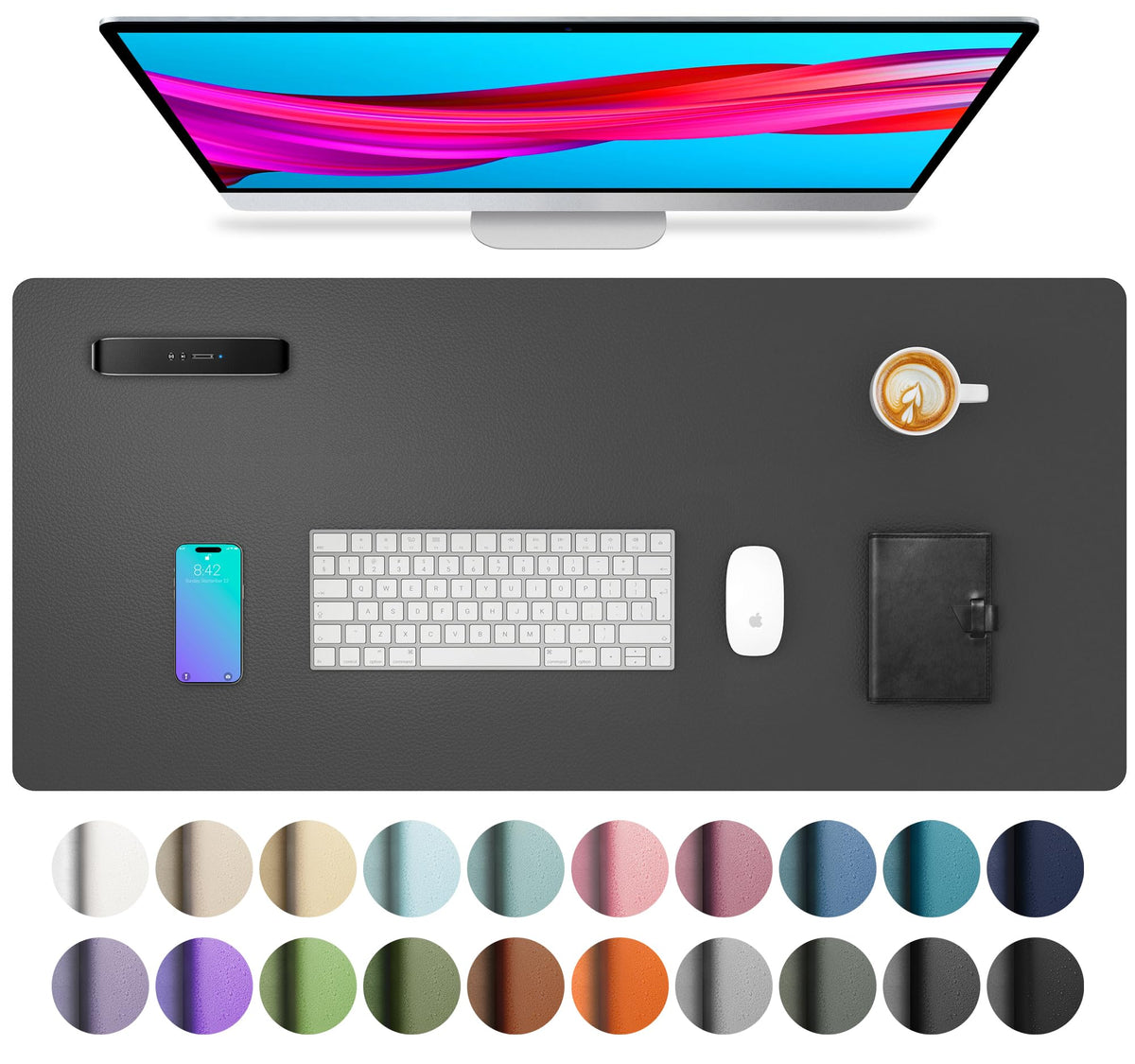 Aothia Non-Slip Waterproof PU Leather Desk Pad Protector for Mouse, Writing Desk, Office, Home, Laptop Blotter, 23.6" x 13.7", Black