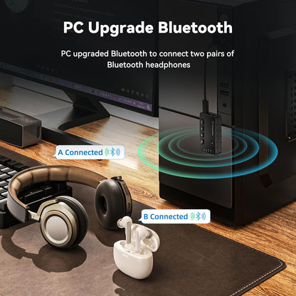 Bluetooth Transmitter Receiver aptX Adaptive/Low Latency/HD Bluetooth Adapter 5.2 Support 2 AirPods Phones, Wireless Audio Receiver 3.5mm Aux Headphone Jack Adapter for Airplane Travel/TV/Home Stereo