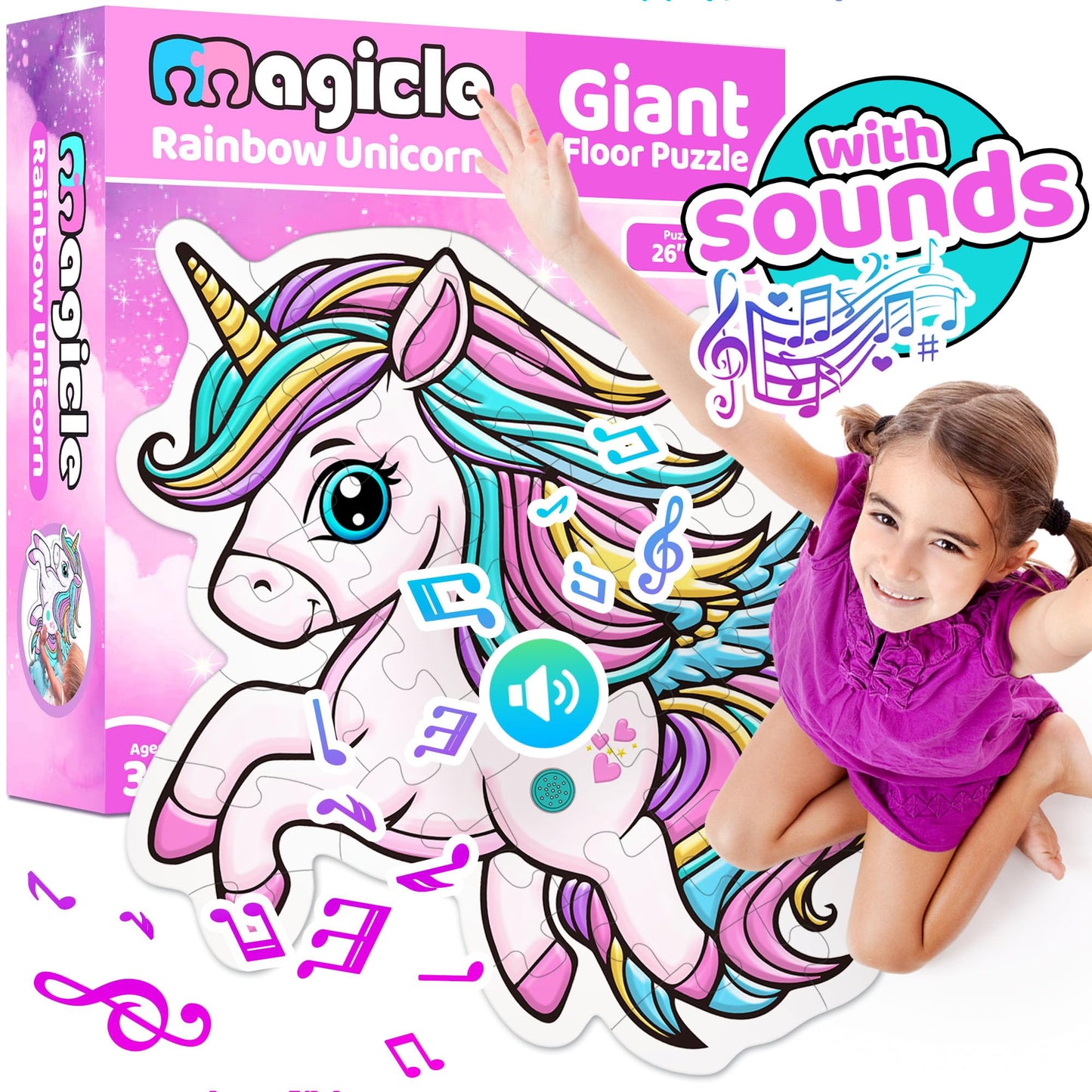 Music & Sound Unicorn Floor Puzzles for Kids Ages 4-6, Large 35 Piece Extra Thick Puzzles, Unicorn Toys for Girls Age 4-6, Toddlers Puzzles Ages 3-5, Gifts for 3 4 5 6 7 8 Year Old Girls