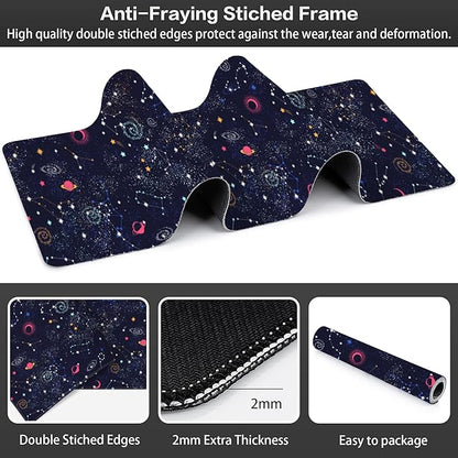 Space Galaxy Constellation Desk Mat,Large Milky Way Galaxy Space Gaming Keyboard Mouse Pad,Non-Slip Rubber Base Desk Pad Thick Stitched Edges Waterproof Mousepad Mouse Mat 31.5"x11.8"
