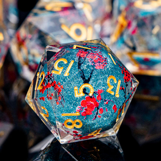 ORIFANTOU Butterfly DND Dice Blue Liquid Core Dice Set with Metal Box, Handmade Sharp Edge D and D Polyhedral Dice for use with D&D Role Playing Game, D20 D12 D10 D8 D6