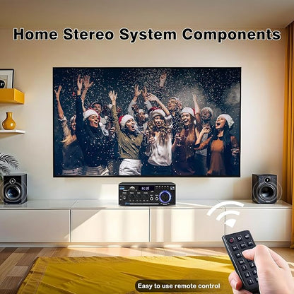 AK45 Stereo Receivers Amplifier Home Audio with Bluetooth, 300W, 2.0 Channel Power Amplifier for Home Stereo Syetem with RCA,SD,FM,USB, MIC in,Bluetooth Receiver for Karaoke,Studio