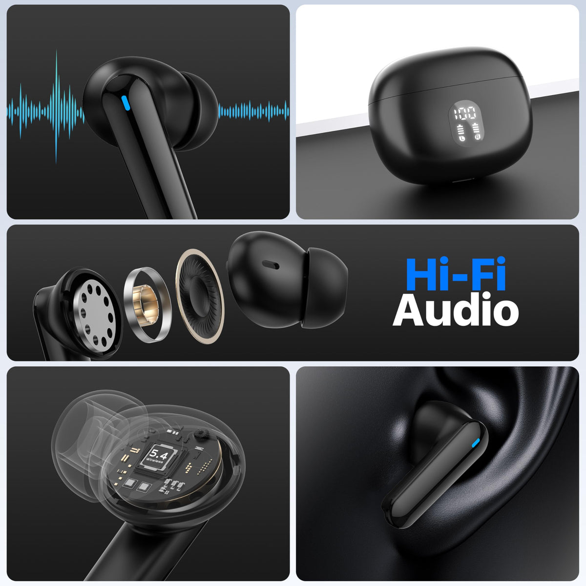 Merryking Active Noise Cancelling Wireless Earbuds with Real Time Translation, in Ear Bluetooth 5.4 Headphones Stereo Bass Ear Buds Translator via APP (Black)