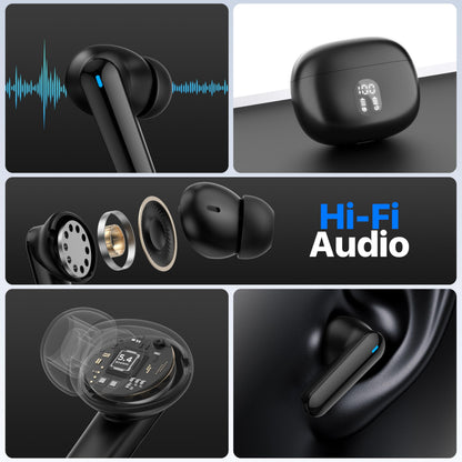 Merryking Active Noise Cancelling Wireless Earbuds with Real Time Translation, in Ear Bluetooth 5.4 Headphones Stereo Bass Ear Buds Translator via APP (Black)