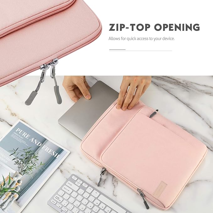 MoKo Laptop Sleeve Bag for 13.3-14 Inch, Notebook Carrying Case with Pocket Fits New MacBook Pro M3/M2 14" /13" M2/M1 Pro/M1 Max 14.2 2023-2021/Air 13.6" M2 2022, Surface Pro 9/8 13", Pink