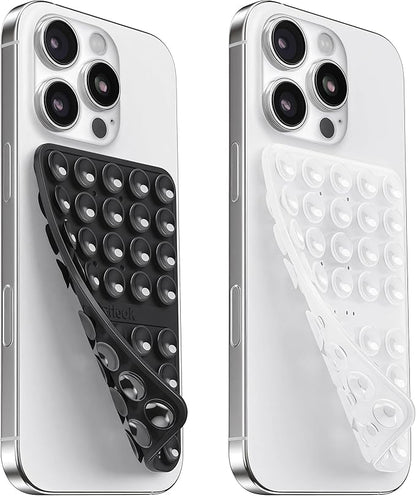 2PCS Silicone Suction Cup Phone Case Mount Double Sided, Hands-Free Phone Accessories Holder for Selfies and Videos, Silicon Sticky Phone Grip for iPhone and Android, Transparent&Black