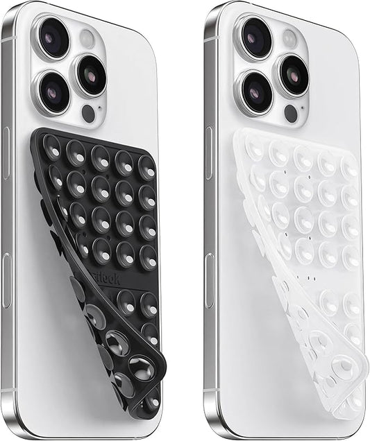 2PCS Silicone Suction Cup Phone Case Mount Double Sided, Hands-Free Phone Accessories Holder for Selfies and Videos, Silicon Sticky Phone Grip for iPhone and Android, Transparent&Black