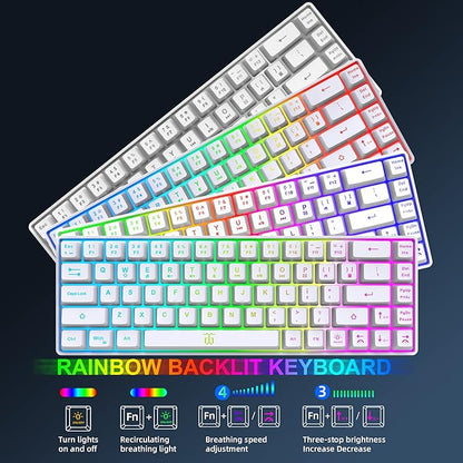 Snpurdiri 60% Wireless Gaming Keyboard and Mouse Combo,LED Backlit Rechargeable 2000mAh Battery,Mini Mechanical Feel Anti-ghosting Keyboard +Popular RGB Gaming Mice for PC Gamer (White)