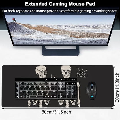 Human Skeletons Best Friends Desk Mat,Large Gothic Human Skeleton Gaming Keyboard Mouse Pad,Non-Slip Rubber Base Desk Pad Thick Stitched Edges Waterproof Mousepad Mouse Mat 31.5"x11.8"