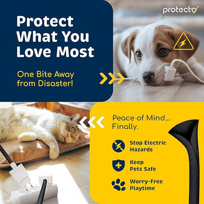 PROTECTO Heavy Duty Dog & Cat Cord Protector 10ft - Easy-to-Use Critter Cord Cover for Pet - Clear Odorless Black Color - No Chew Solution for Power, Audio & Video Wire - Tubing