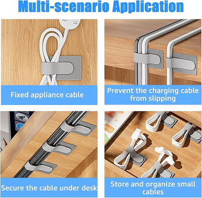 80PCS Hook and Loop Cable Ties, Under Desk Cable Management, Adhesive Cable Straps, Cord Management Hider Idea, Cord Organizer for Desk, Computer Accessories, Home Office Organization, Black+White