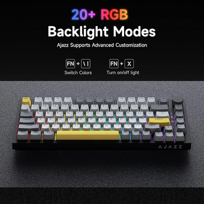 Ajazz AK820 75% Wired Gasket Mechanical Gaming Keyboard with Volume Knob - South Facing LED - PBT Keycaps - Programmable RGB Hot Swap Keyboard