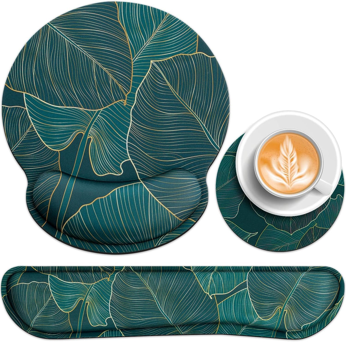 Mouse Pad with Wrist Rest Set, 3-in-1 Wrist Support Mouse Pad Set, Floral