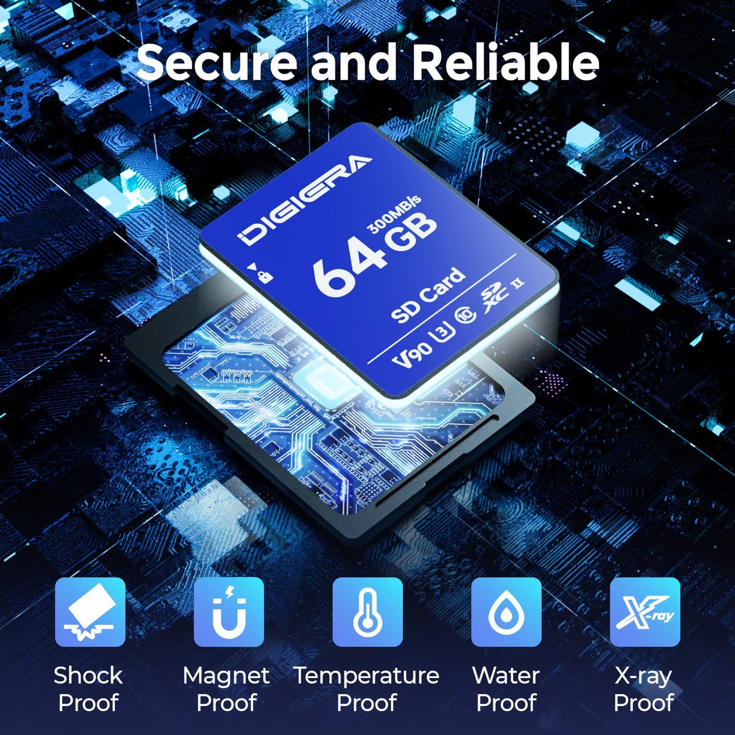 DIGIERA 64GB LSU200 SDXC UHS-II Memory Card - up to 300MB/s, C10, U3, V90, 8K, SD Card for Computers, Digital Cameras, Home Theatre Devices, Car Navigation Systems (1 Pack)