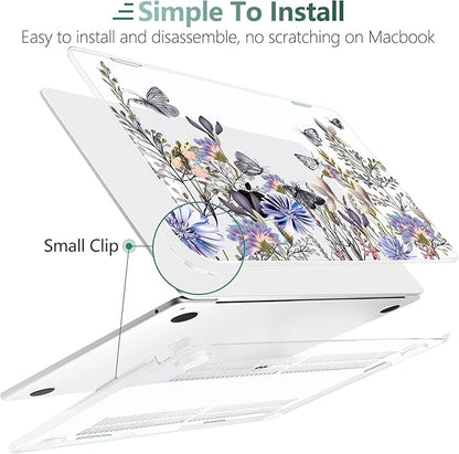 TWOLSKOO Compatible with M4 MacBook Air 13.6 inch Case 2025-2022 Release M4 A3240 M3 A3113 M2 A2681, Plastic Hard Shell & Keyboard Cover & Type C Adapter & Screen Protector, Garden Flower