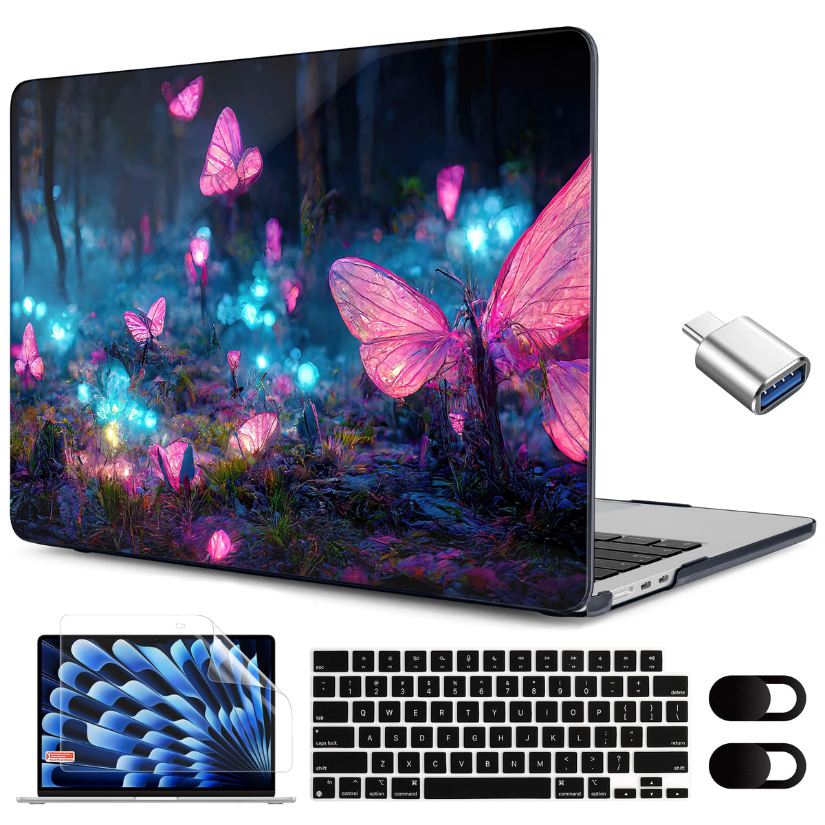 MEEgoodo for M5/M4/M3/M2 MacBook Air 15 inch Case 2026 2025 2024 2023, Case Fit Model (A3448/A3241/A3114/A2941) for MacBook Air 15.3 inch, Gold Flowers Lilies