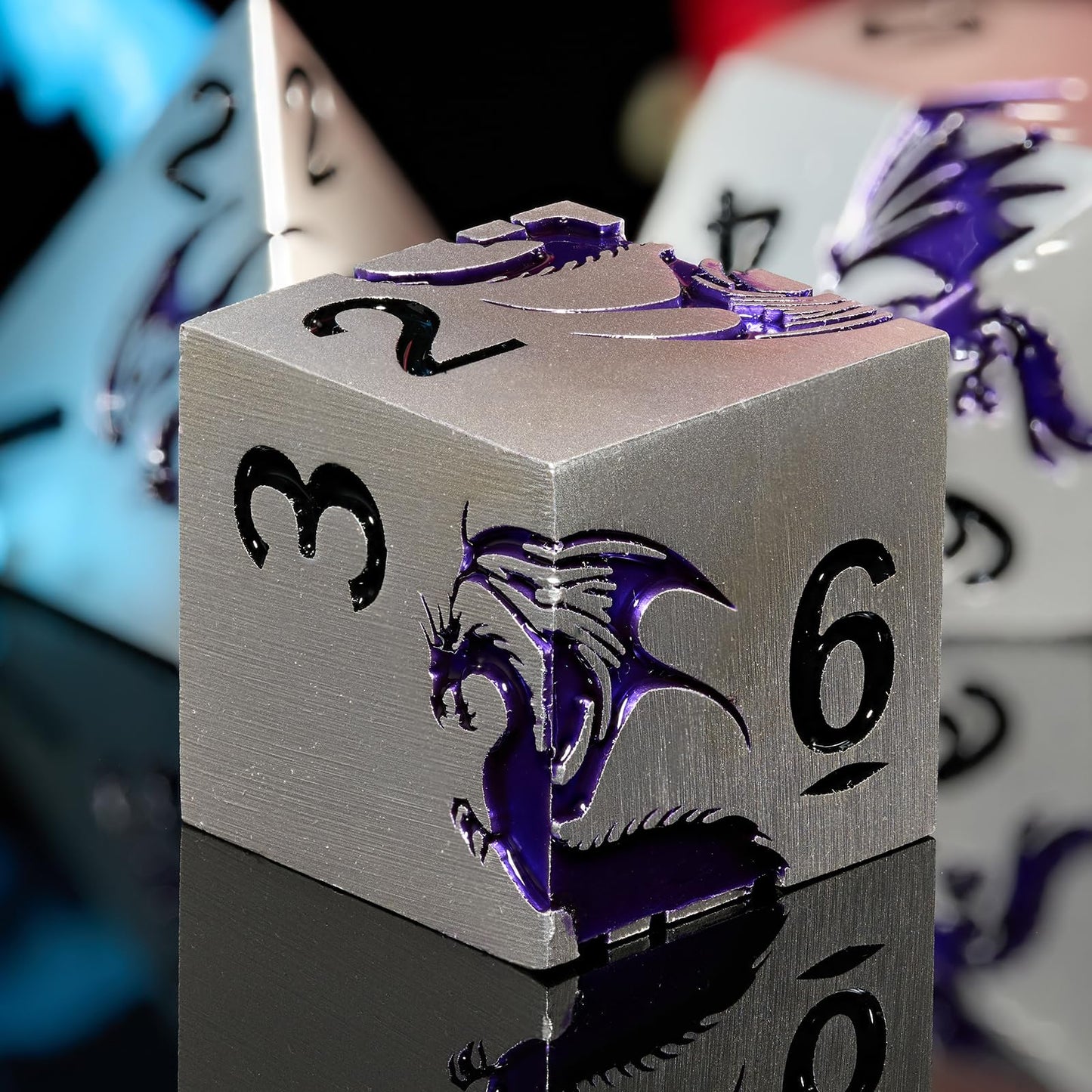 HNCCESG Metal Dice Set,7-Piece Dragon Dice for DND and RPGs,Silver Purple