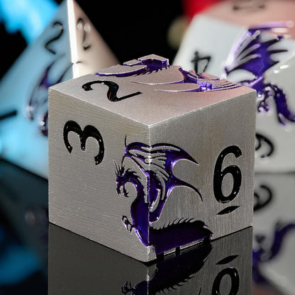 HNCCESG Metal Dice Set,7-Piece Dragon Dice for DND and RPGs,Silver Purple