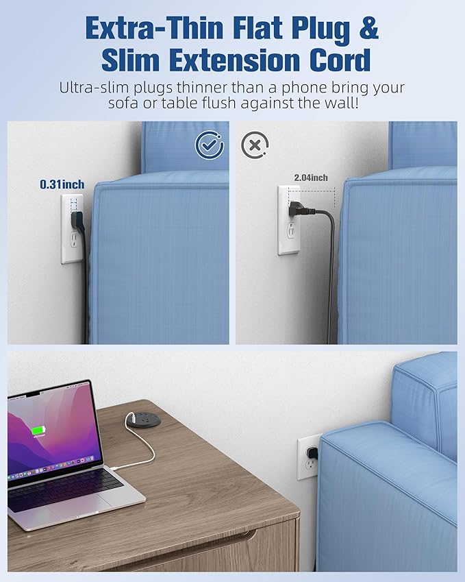 Jgstkcity 65W USB-C Hidden Desktop Power Grommet: 1 AC Outlet,8 USB Charging Ports,3'' Hole Flush Mount Pop-Up Power for Conference Tables & Nightstands (Black, 6 FT - 2PCS)