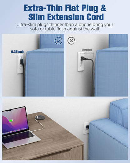 Jgstkcity 65W USB-C Hidden Desktop Power Grommet: 1 AC Outlet,8 USB Charging Ports,3'' Hole Flush Mount Pop-Up Power for Conference Tables & Nightstands (Black, 6 FT)