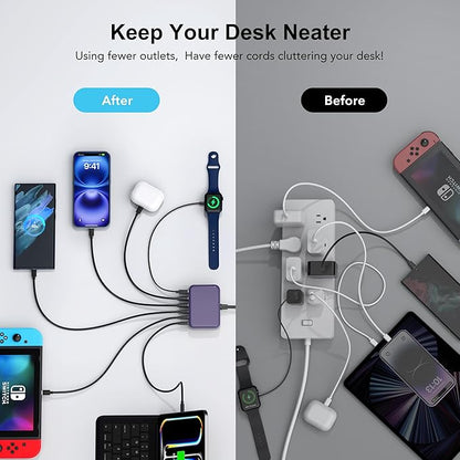 USB C Fast Charger 100W GaN 6 Port Type USB C Charging Station Hub Block Wall Charger Power Strip Adapter Plug Cube Brick 3 USB A for iPad iPhone 15 14 13 12 11 Pro Max Pixel Note Galaxy
