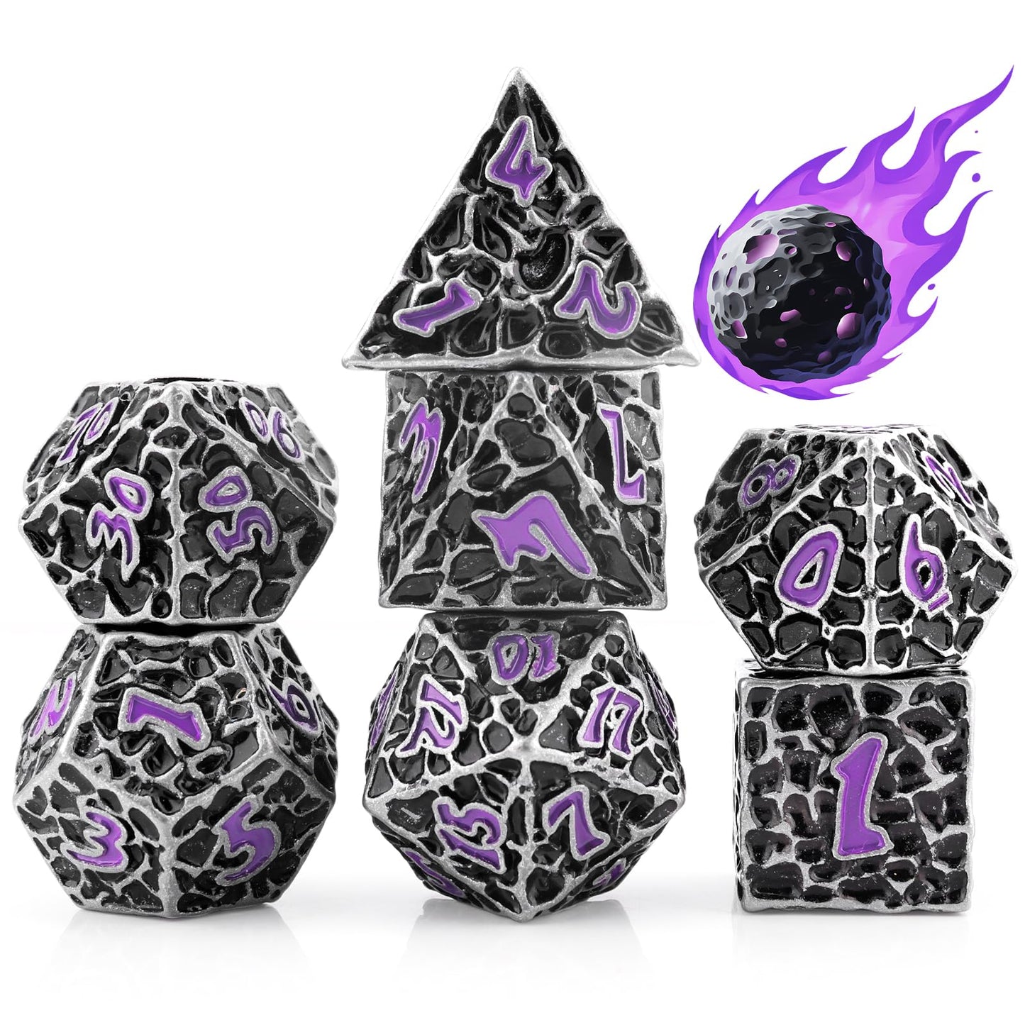 PJOY Metal Dice Set D&D for Dungeons and Dragons Dice with Case Meteorite Iron Purple 7PCS 16mm Role Playing Cool DND Gifts for Players DM Board Game Masters Wizards