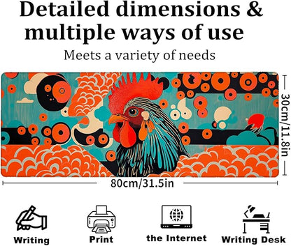 Art Rooster Gaming Mouse Pad, Large Office Desk Mat, Anti-Slip Rubber Base Mousepad for Computer Laptop Keyboard, Smooth Desk Pad for Home Office Gamer Work Accessories 31.5" x 11.8"