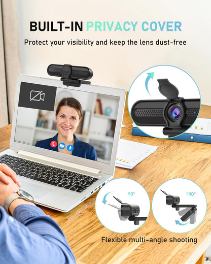 saylas 4K Webcam with Microphone, 78°FOV FHD PC Camera with 4K/2K/30fps, 1080P/60fps, Privacy Cover, USB Web Cam, Autofocus, External Webcam for PC, Computer Web Camera for Laptop, Mac, Zoom