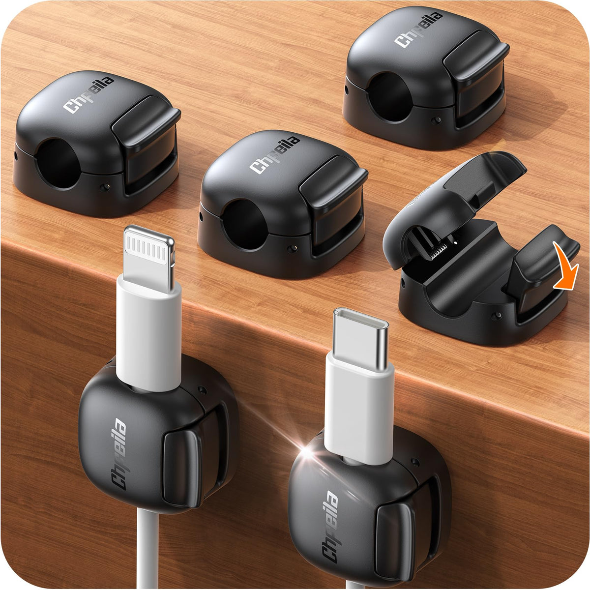 12Pack Cord Organizer - Chfeila [Dual Spring & Clasp Lock] Cable Management Clips, Adhesive Phone Charger Keeper, Compact Wire Holder for Nightstand/Car, Home Office Desk Accessories Decor Essentials