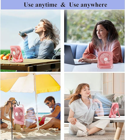 WHATOOK Small Desk Fan Personal Fans: 5000mah 25 Hours Battery Office Quiet Mini Desktop Fan Portable Rechargeable Travel Essentials (Pink, 5000)