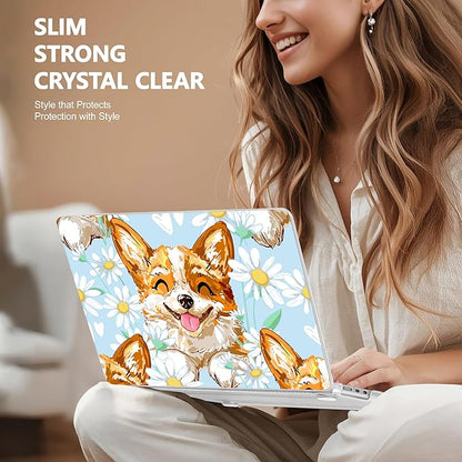 Case for MacBook Air 15 Inch 2025 2024 2023 Release M4 A3241 M3 A3114 M2 A2941, Hard Shell with Screen Protector & Keyboard Cover, Compatible with Touch ID, Cute Corgi Dog