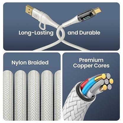 USB C to Multi Charging Cable, USAMS 100W 4FT 5A Type C to Type C Fast Charger Charging Cord with LED Display 5-in-1 C/A to C/Micro/IP Sync Charger Adapter Compatible for Laptop/Tablet/Phone