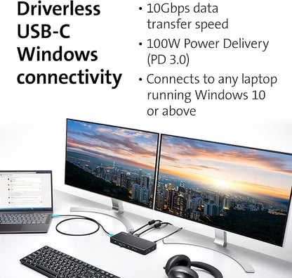 Kensington Triple Display USB-C Docking Station with 100W PD for Dell, HP, Lenovo, Acer, ASUS, Razer, Surface (Black)