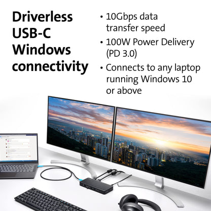Kensington Triple Display USB-C Docking Station with 100W PD for Dell, HP, Lenovo, Acer, ASUS, Razer, Surface (Black)