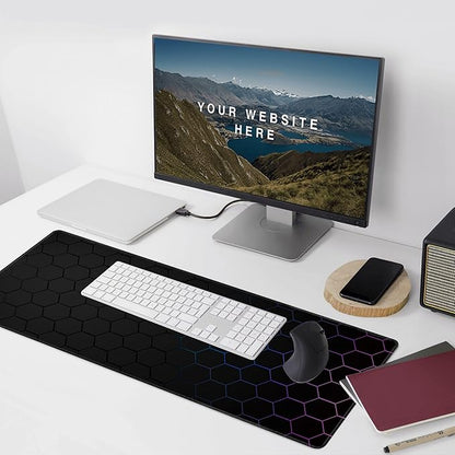 Hexagon Honeycomb Large Mouse Pad,Gaming Keyboard Desk Pad,Extended Mouse Mat Non-Slip Rubber Base with Stitched Edges for Office Game Home XXL 35.4"x15.7"