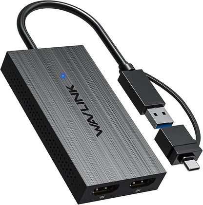 WAVLINK USB-C & USB-A to Dual HDMI Adapter 4K@60Hz for 2 Monitors, DisplayLink Certified, Compatible with Mac M1/M2/M3, Windows, ChromeOS, Android, HarmonyOS (No Linux/iPad/iOS/HDCP)