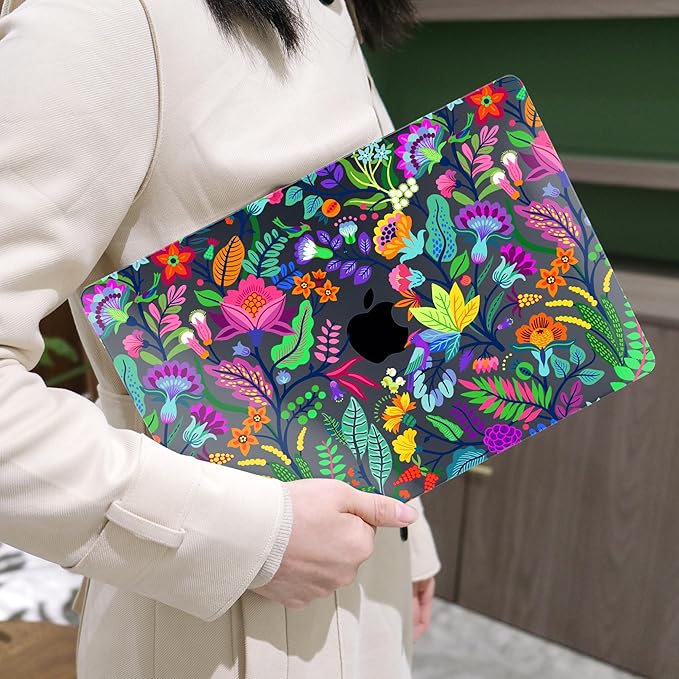 MEEgoodo for MacBook Air 13 inch Case 2021 2020 2019 2018 Released A2337 M1 A2179 A1932 with Touch ID, Plastic Shell & Keyboard Cover Compatible with MacBook Air 13.3, Bright Flowers & Tropic Leaves